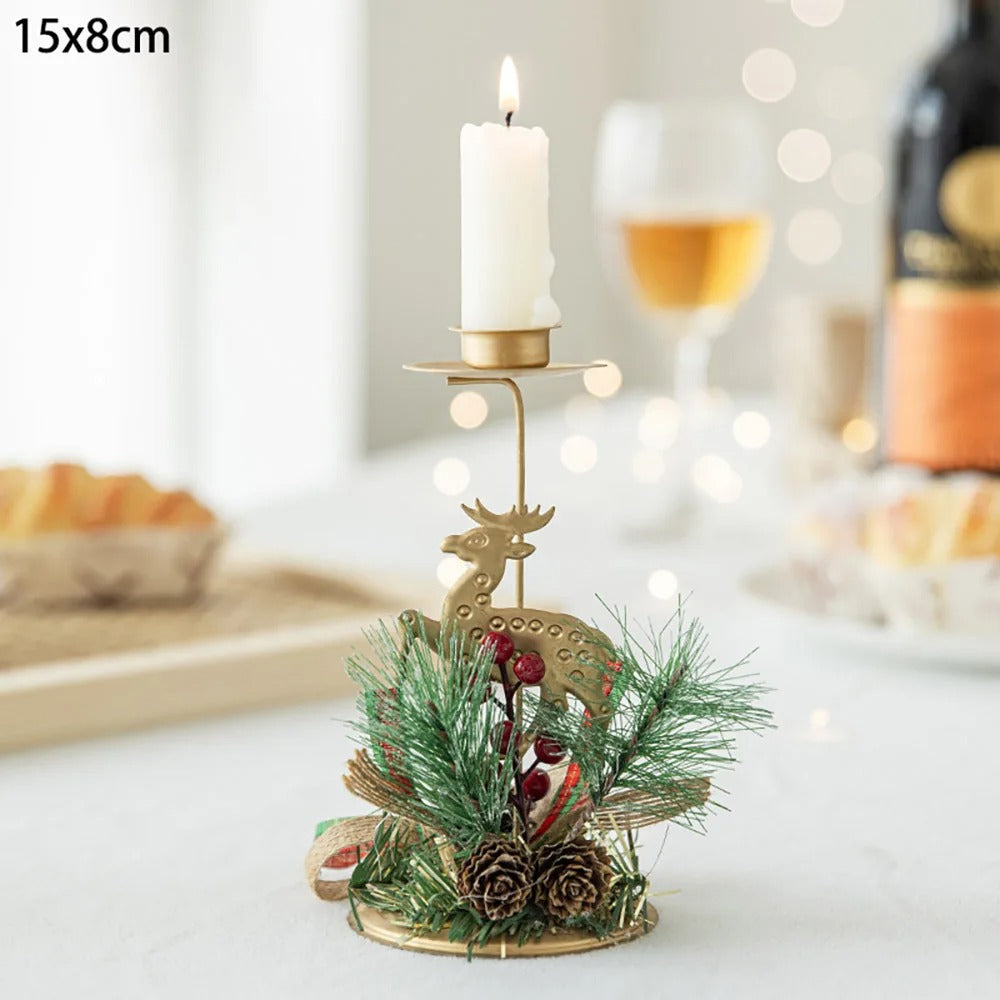 3-Piece Christmas Candle Holder Set with Artificial Pine Branches