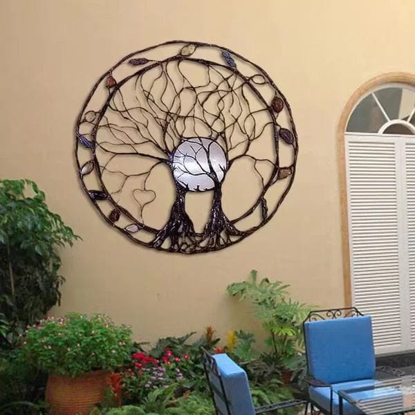 Circle of Life Garden Wall Art – Enchanting Metal Tree Sculpture with Moonlit Magic