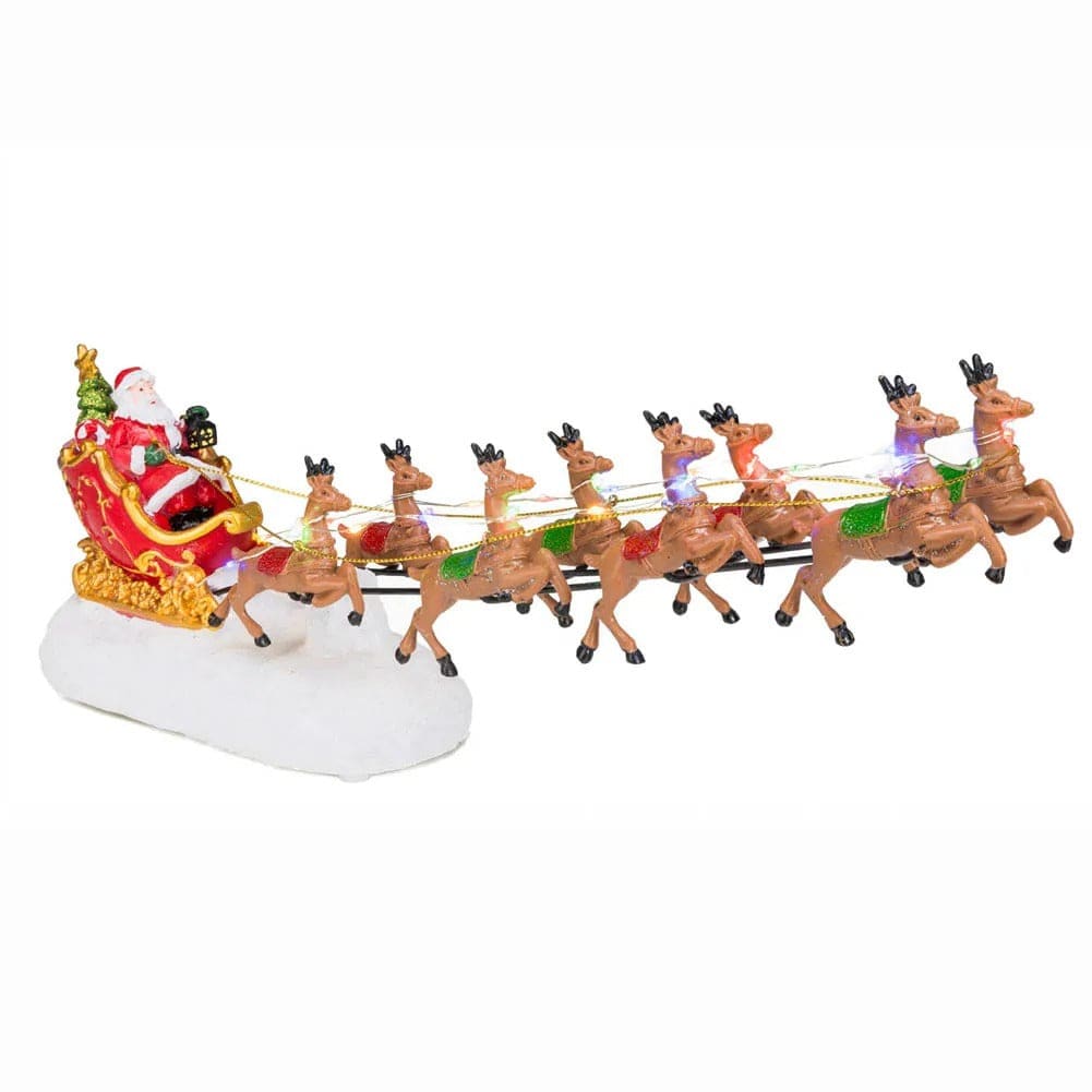 Santa’s Sleigh & Reindeer Figurine with Musical LED Lights