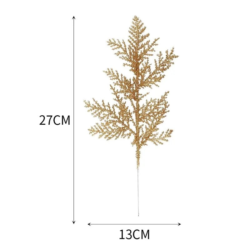 10/5pcs Glitter Gold & Silver Cypress Leaves | Christmas Tree Decor