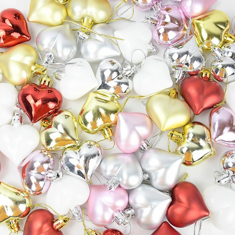 12Pcs Plastic Heart Ornaments for Christmas Tree & Wedding Decor