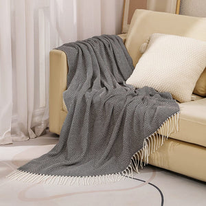 Luxury Cotton Herringbone Sofa Bed Throw – Soft & Fringed