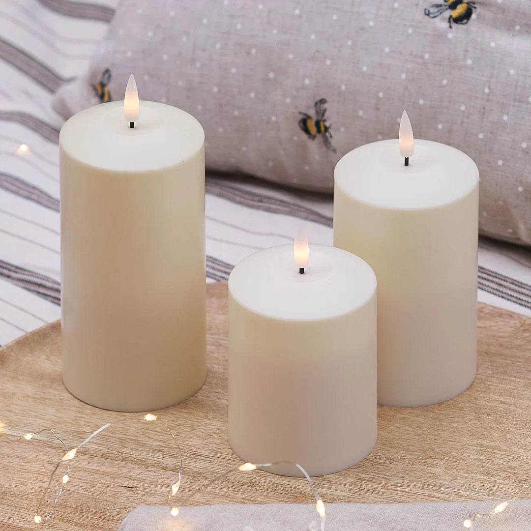 3-Piece Tall Flameless Flickering LED Candles | 6-Hour Timer, Battery Operated