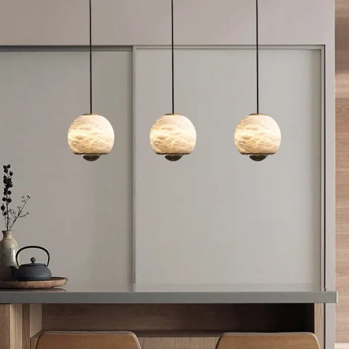 Nordic Marble Alabaster Globe Pendant Lamp - Luxurious Modern Design with Three-Color LED