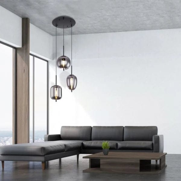 Blacky Pendant Light - Modern Smoked Glass & Metal Chandelier