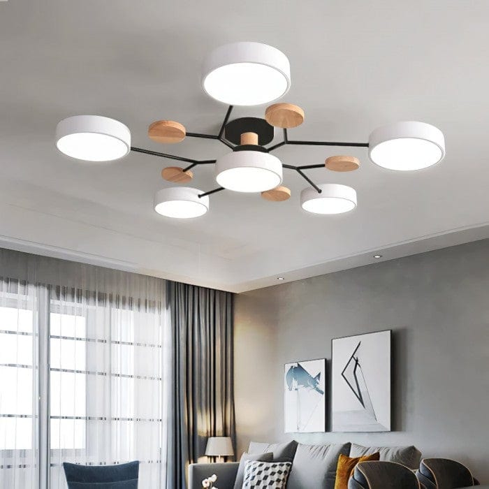 Nordic Branched Disc LED Ceiling Light – Sophisticated Metal & Wood Design