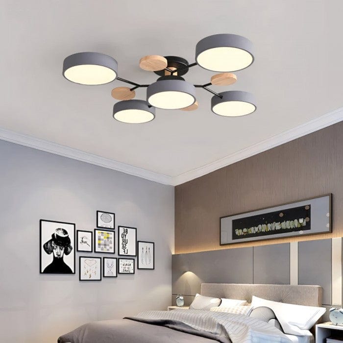 Nordic Branched Disc LED Ceiling Light – Sophisticated Metal & Wood Design