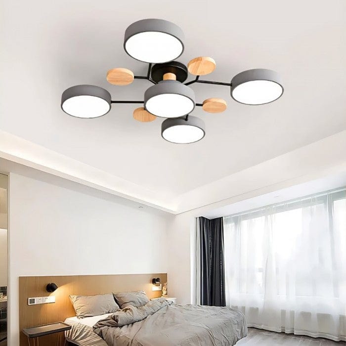 Nordic Branched Disc LED Ceiling Light – Sophisticated Metal & Wood Design