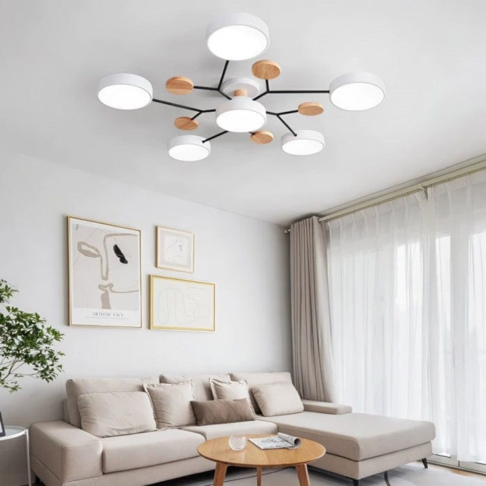 Nordic Branched Disc LED Ceiling Light – Sophisticated Metal & Wood Design