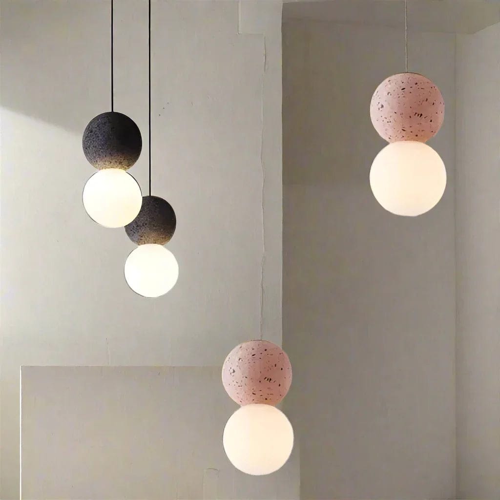 Origo Pendant Lamp - Volcanic Rock & Opal Glass Diffuser LED Light