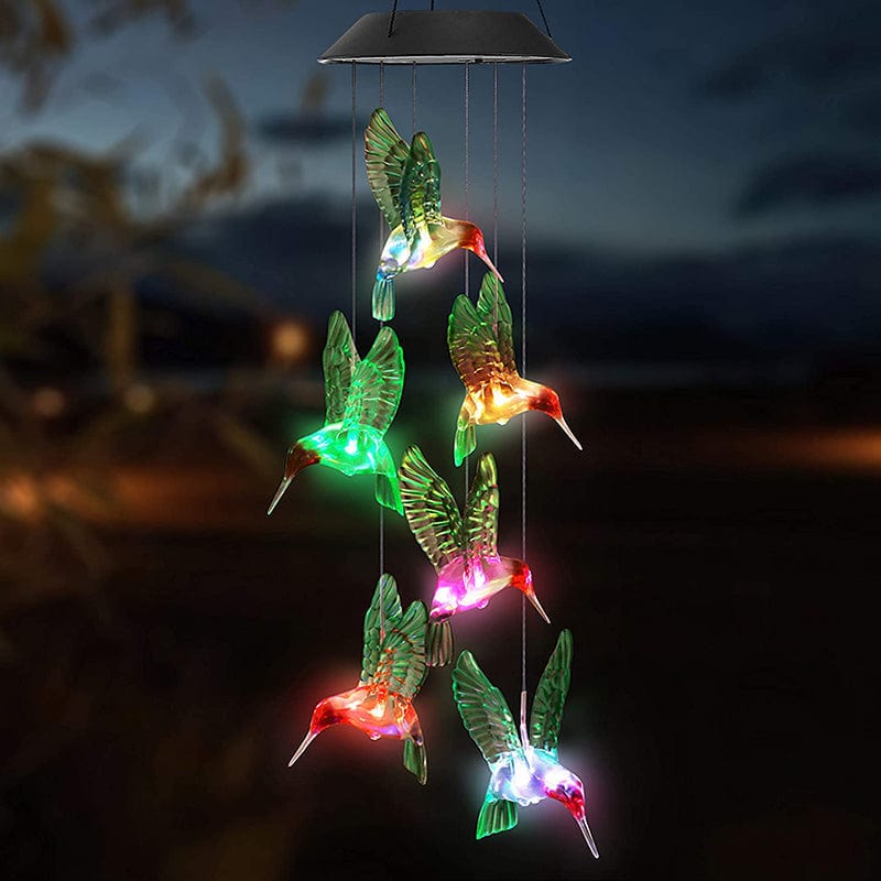 LED Solar Hummingbird Wind Chime – Color-Changing Waterproof Garden Decoration