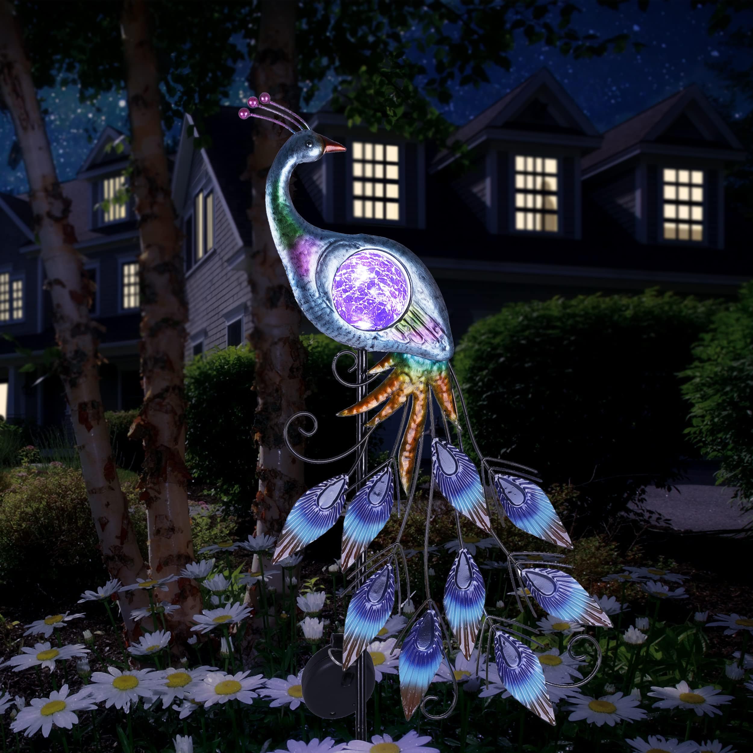 Enchanted Purple Peacock – Solar-Powered Garden Light,