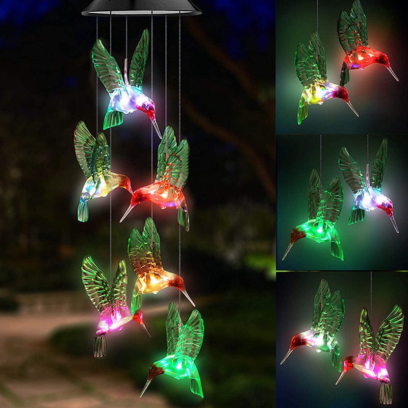 LED Solar Hummingbird Wind Chime – Color-Changing Waterproof Garden Decoration