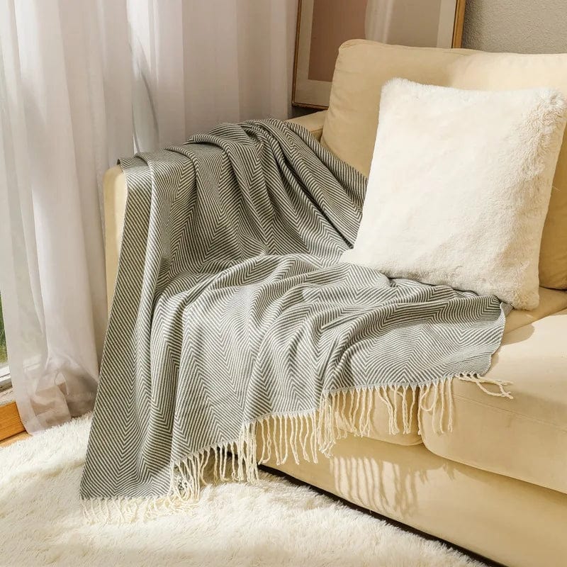 Luxury Cotton Herringbone Sofa Bed Throw – Soft & Fringed