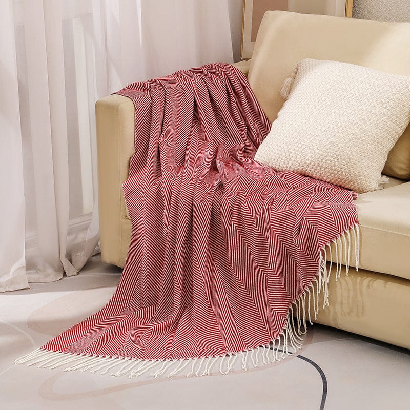 Luxury Cotton Herringbone Sofa Bed Throw – Soft & Fringed